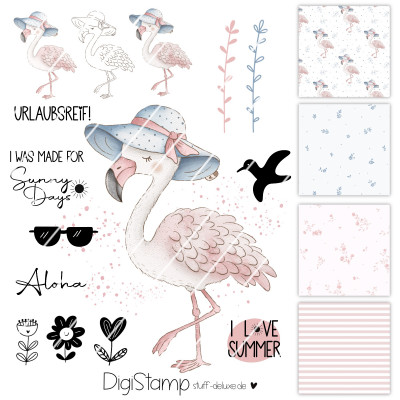 Digistamp + Digipaper  Set Flamingo Pinky 